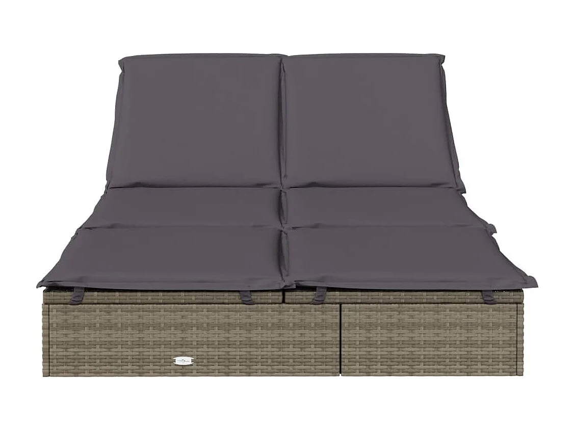 Chaise longue à 2 places avec coussins gris résine tressée