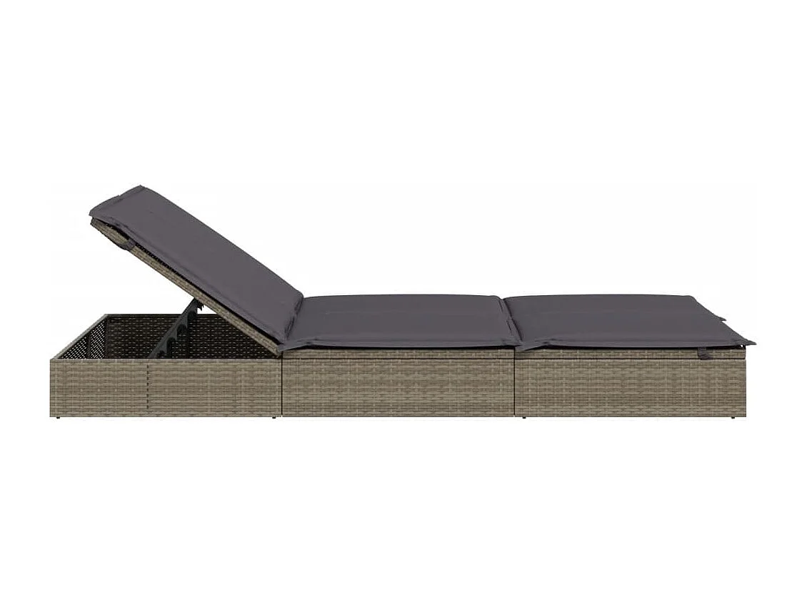 Chaise longue à 2 places avec coussins gris résine tressée