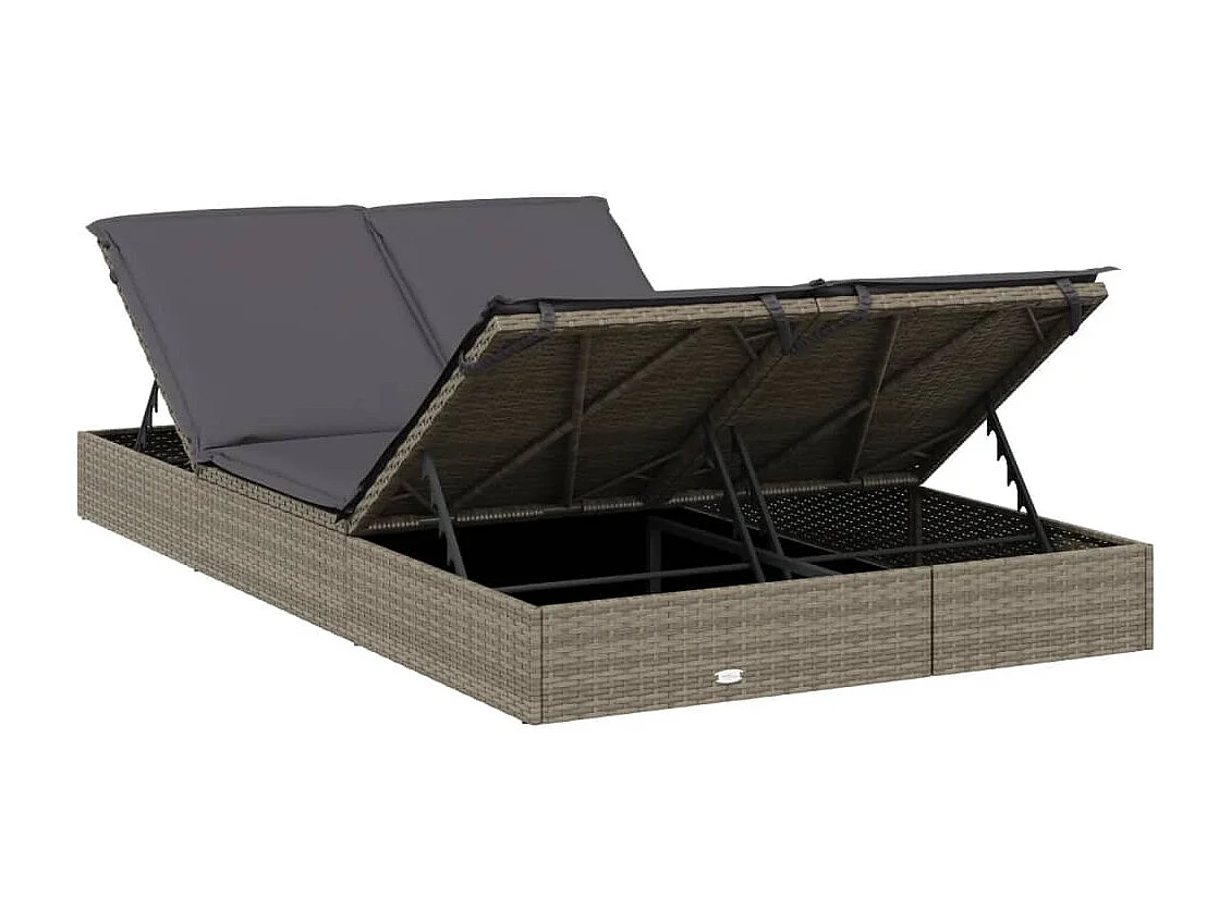 Chaise longue à 2 places avec coussins gris résine tressée