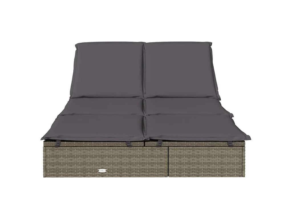 Ligbed met kussens 2-persoons poly rattan grijs
