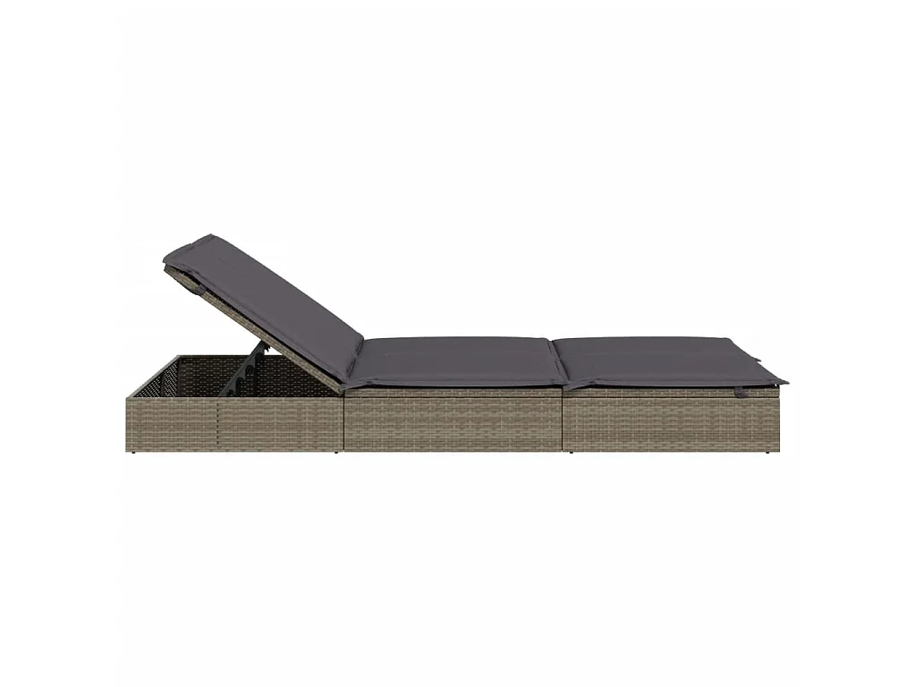 Ligbed met kussens 2-persoons poly rattan grijs