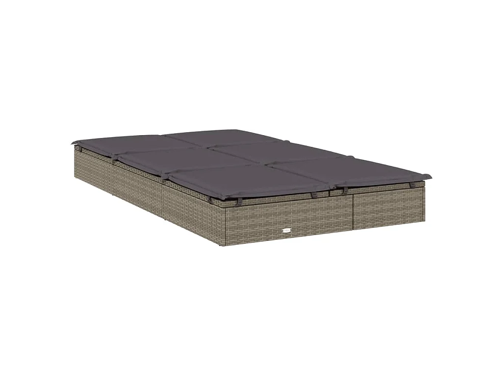 Ligbed met kussens 2-persoons poly rattan grijs