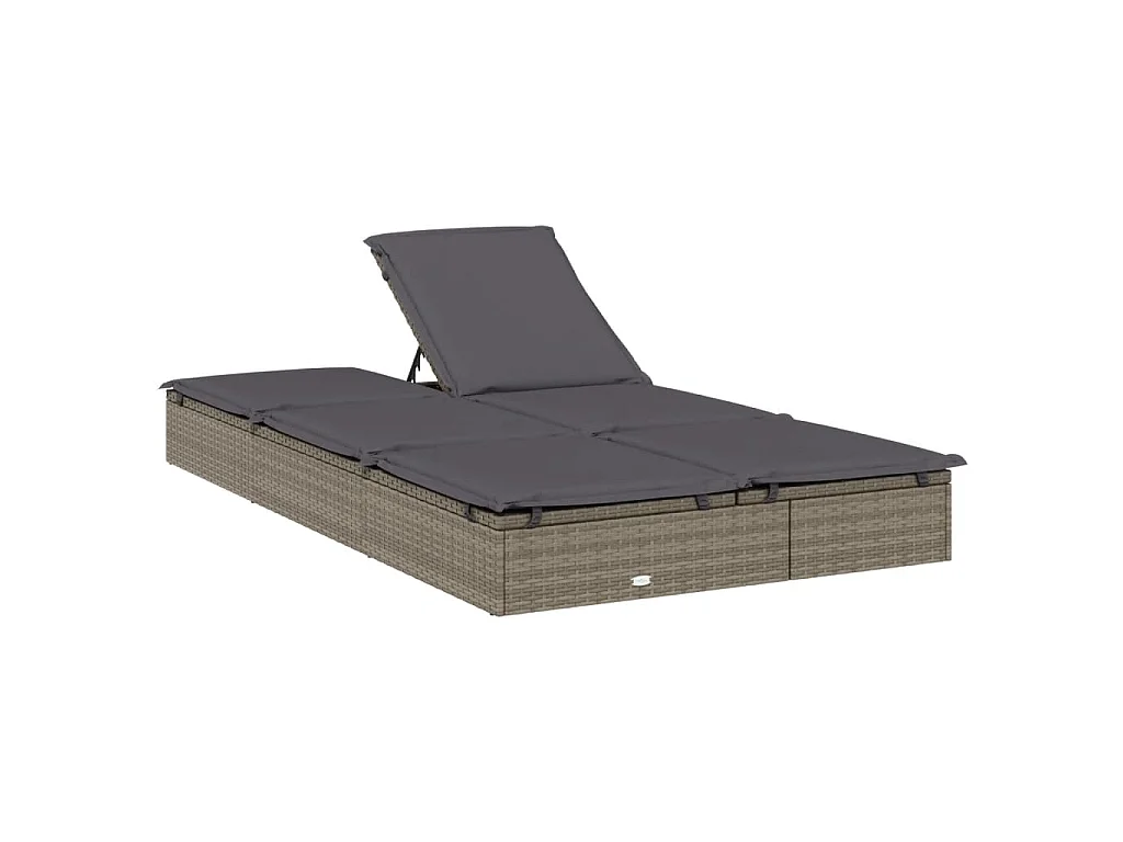 Ligbed met kussens 2-persoons poly rattan grijs