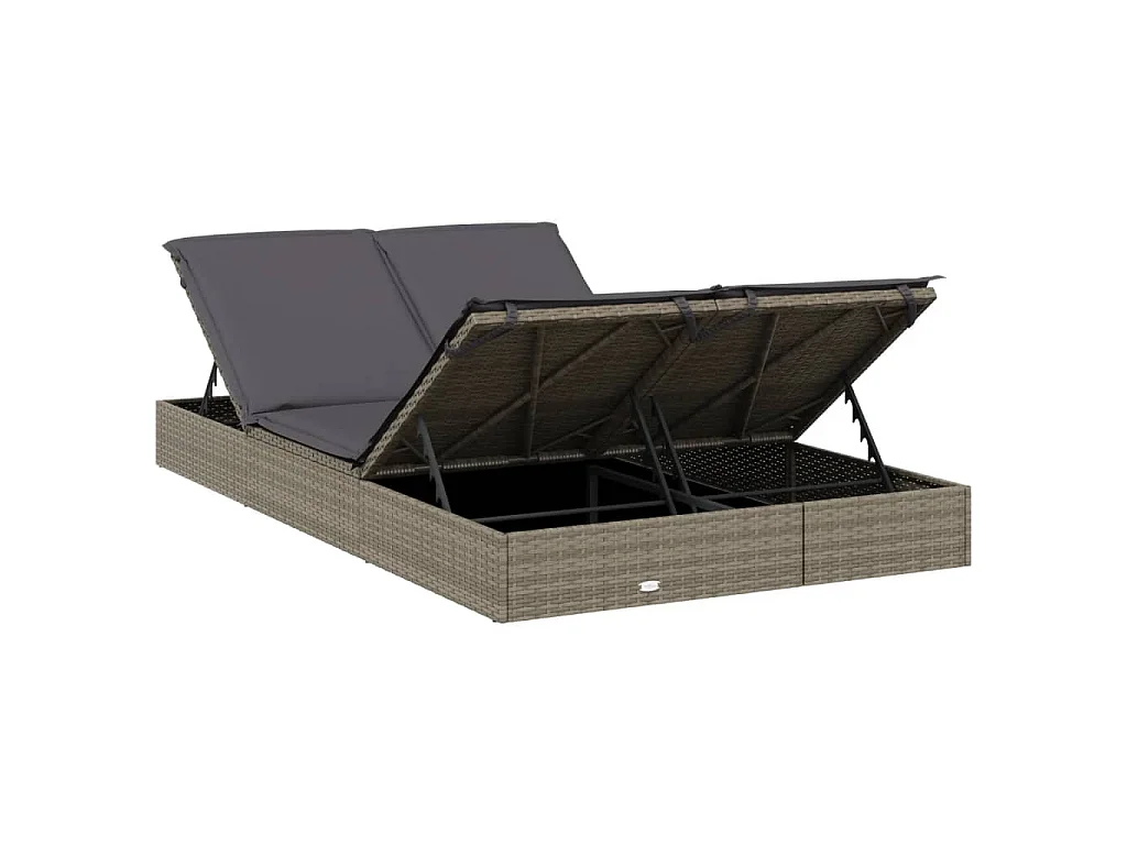 Ligbed met kussens 2-persoons poly rattan grijs