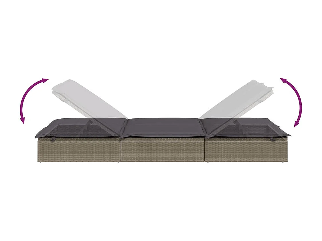 Ligbed met kussens 2-persoons poly rattan grijs