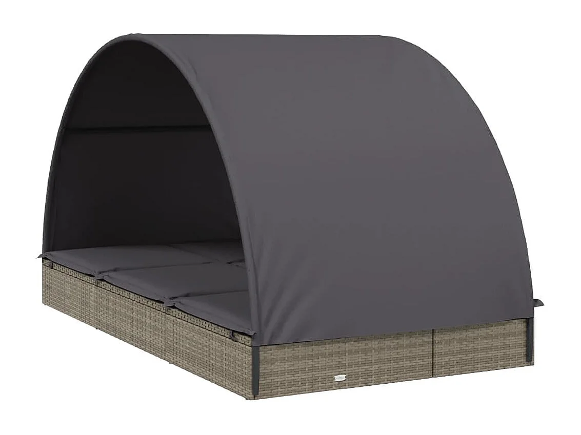Tumbona 2 personas toldo redondo ratán PE gris 211x112x140 cm