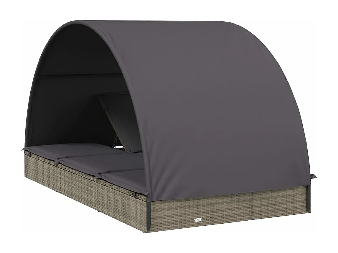 Tumbona 2 personas toldo redondo ratán PE gris 211x112x140 cm