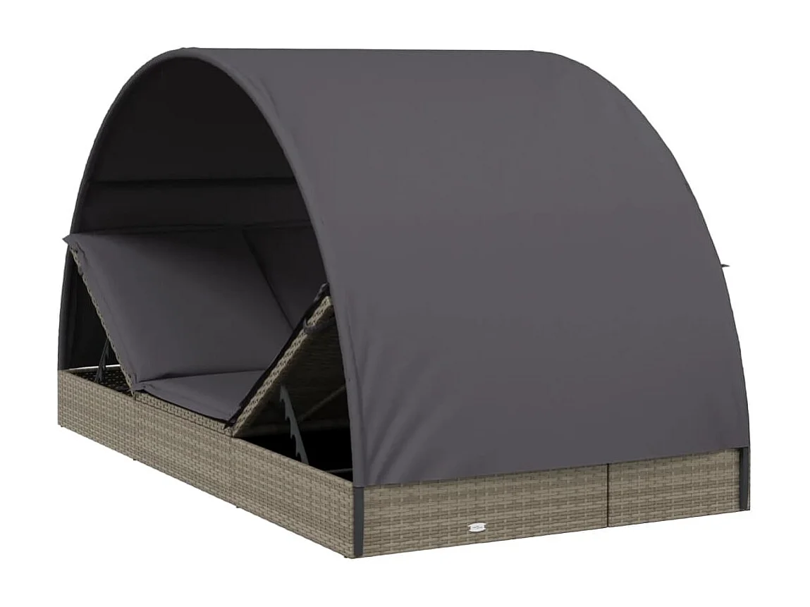 Tumbona 2 personas toldo redondo ratán PE gris 211x112x140 cm