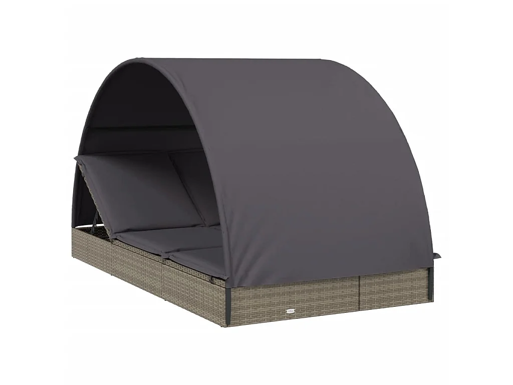 Ligbed 2-persoons met rond dak 211x112x140 cm poly rattan grijs