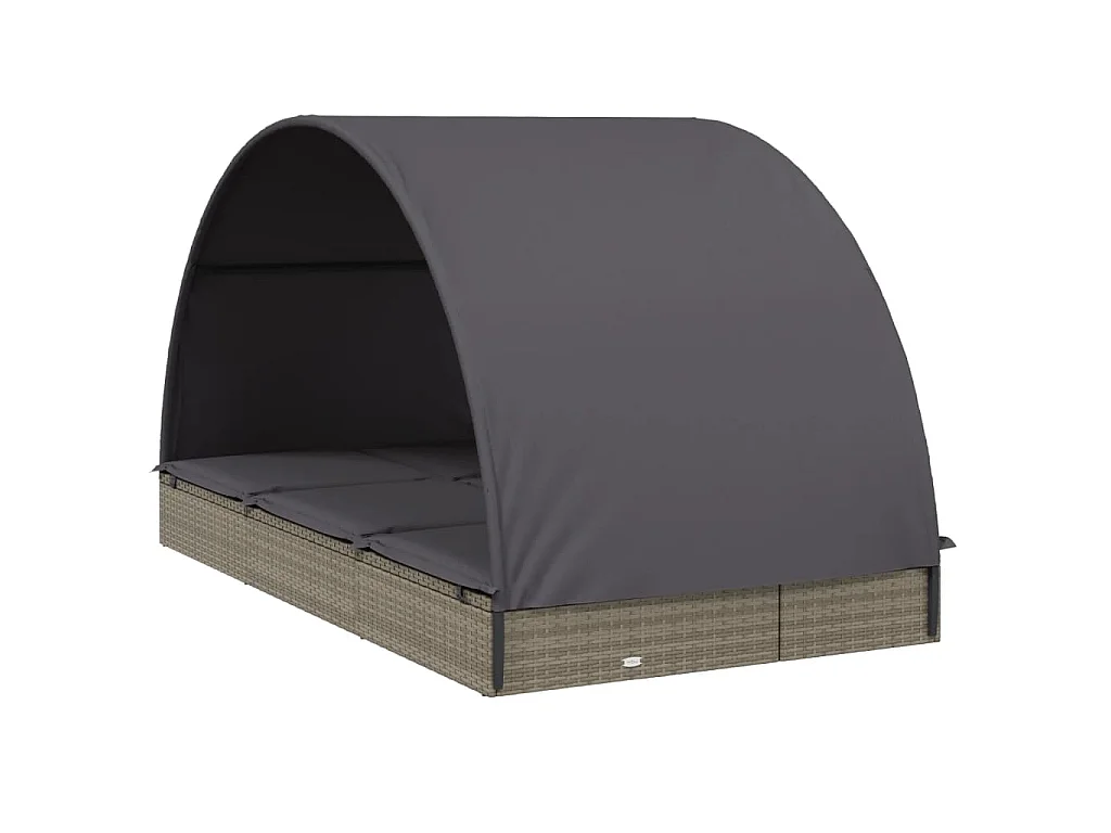 Ligbed 2-persoons met rond dak 211x112x140 cm poly rattan grijs