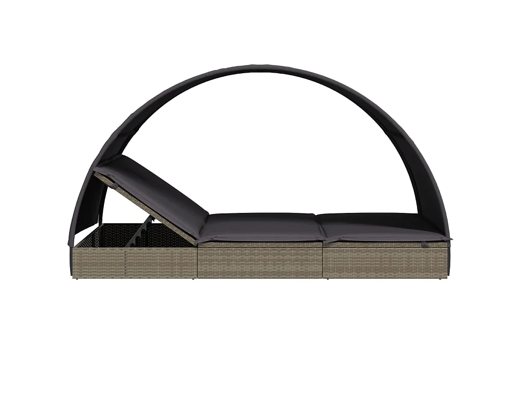 Ligbed 2-persoons met rond dak 211x112x140 cm poly rattan grijs