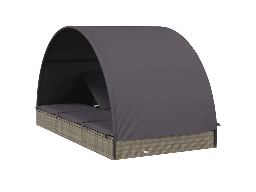 Ligbed 2-persoons met rond dak 211x112x140 cm poly rattan grijs