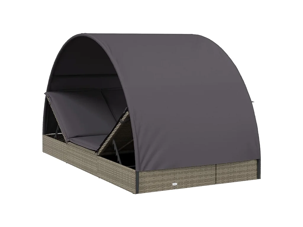 Ligbed 2-persoons met rond dak 211x112x140 cm poly rattan grijs
