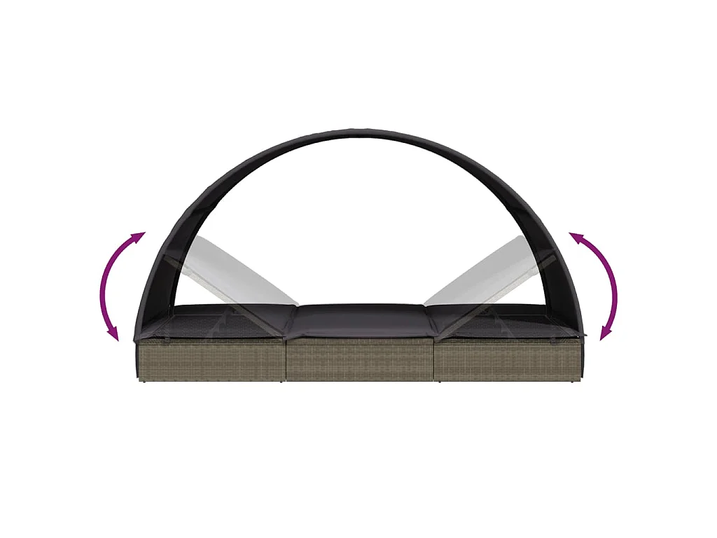 Ligbed 2-persoons met rond dak 211x112x140 cm poly rattan grijs