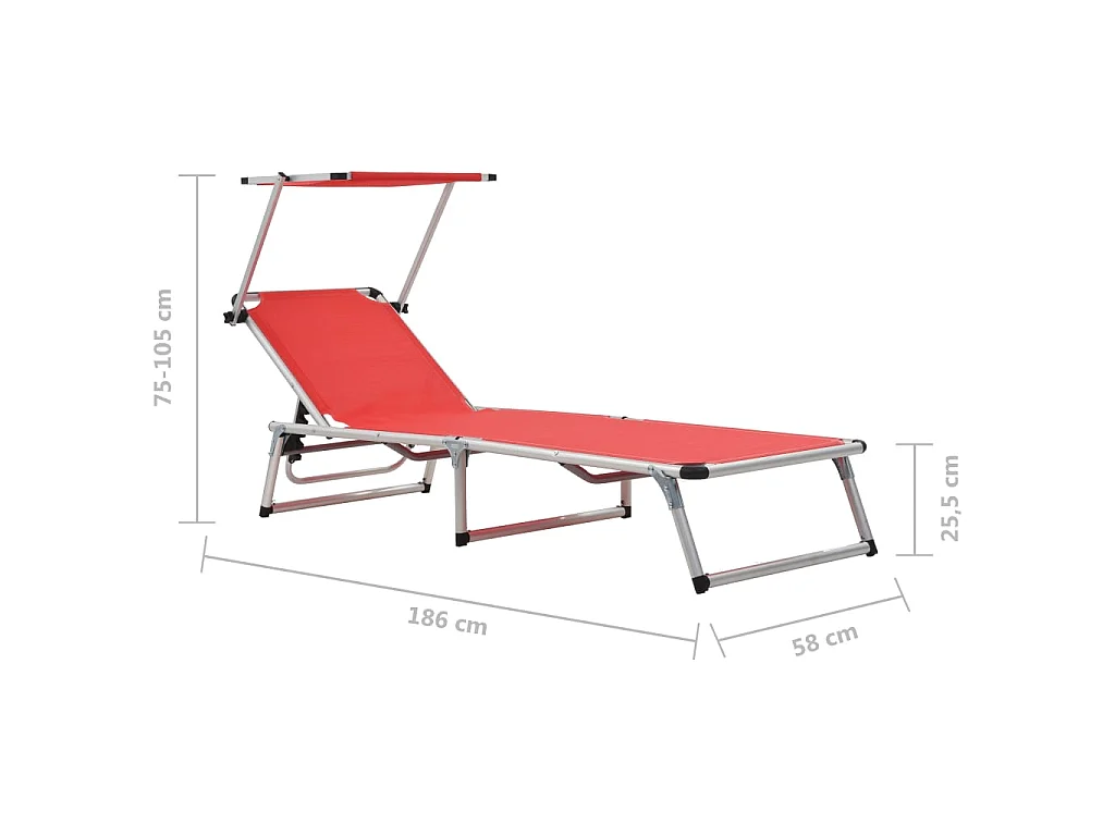 Klappbare Sonnenliegen mit Dach 2 Stk. Aluminium Textilene Rot