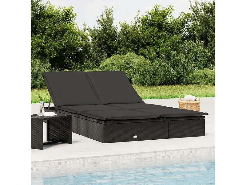 Sonnenliege für 2 Personen mit Auflage Schwarz Poly Rattan