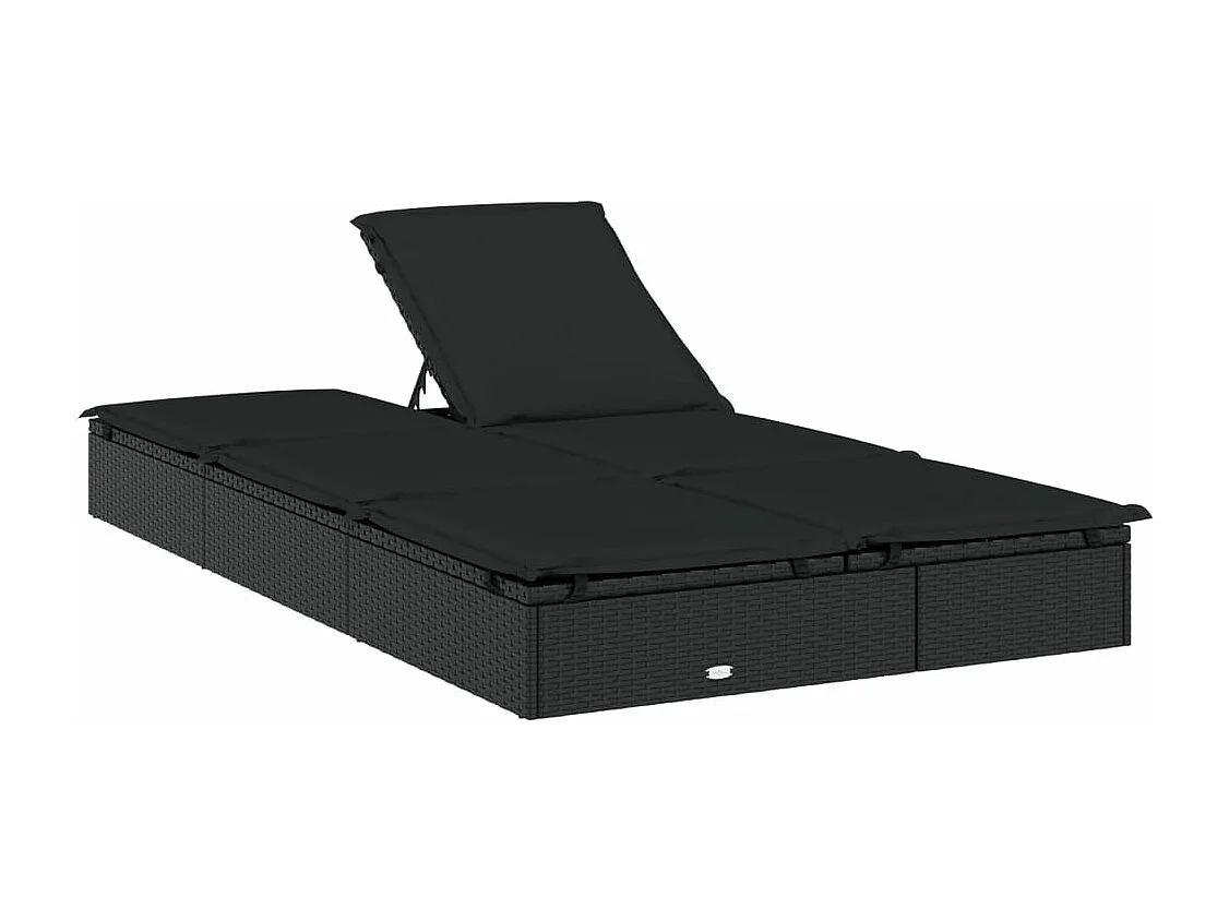 Chaise longue à 2 places avec coussins noir résine tressée