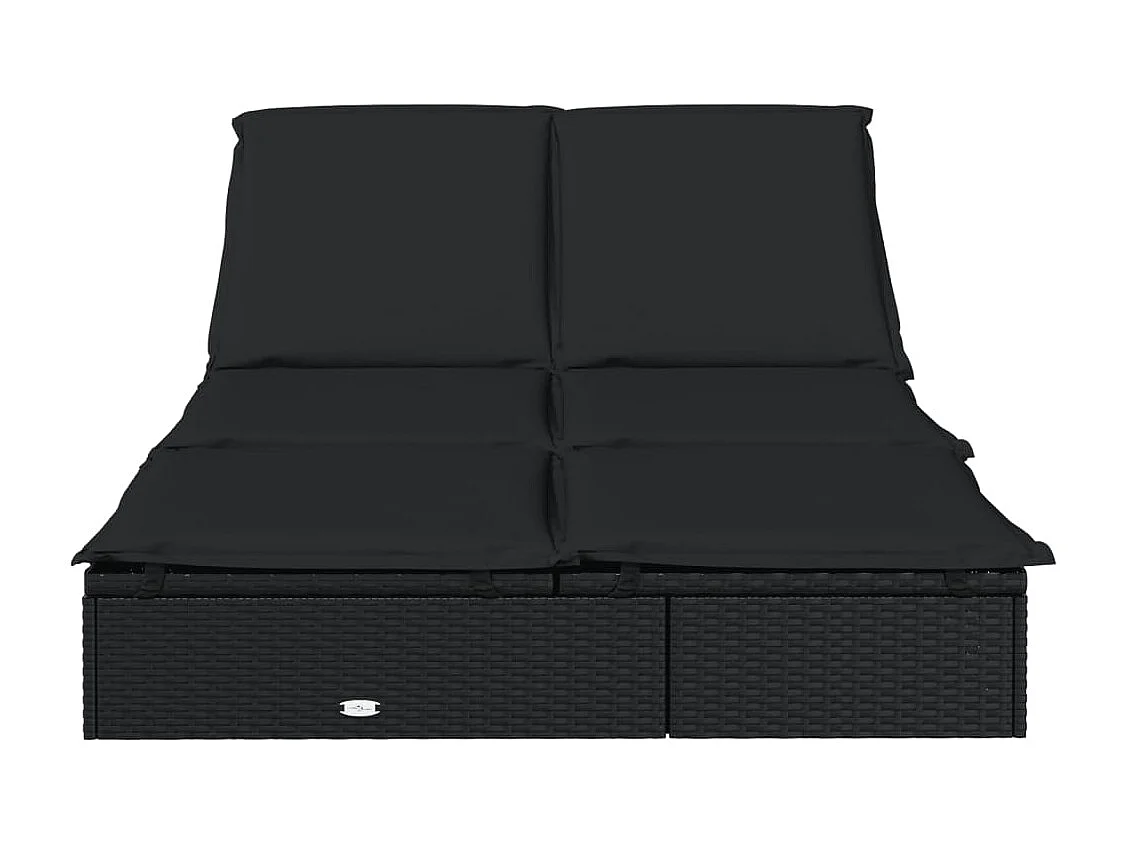 Chaise longue à 2 places avec coussins noir résine tressée