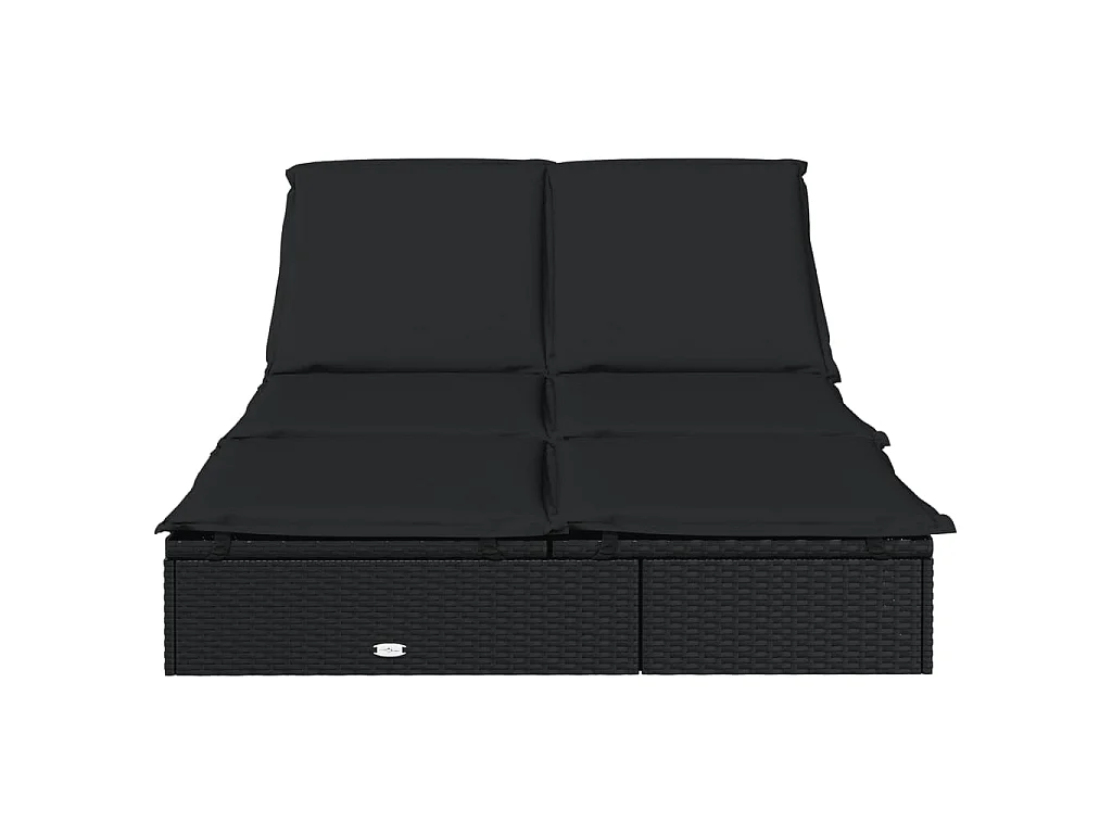 Sonnenliege für 2 Personen mit Auflage Schwarz Poly Rattan