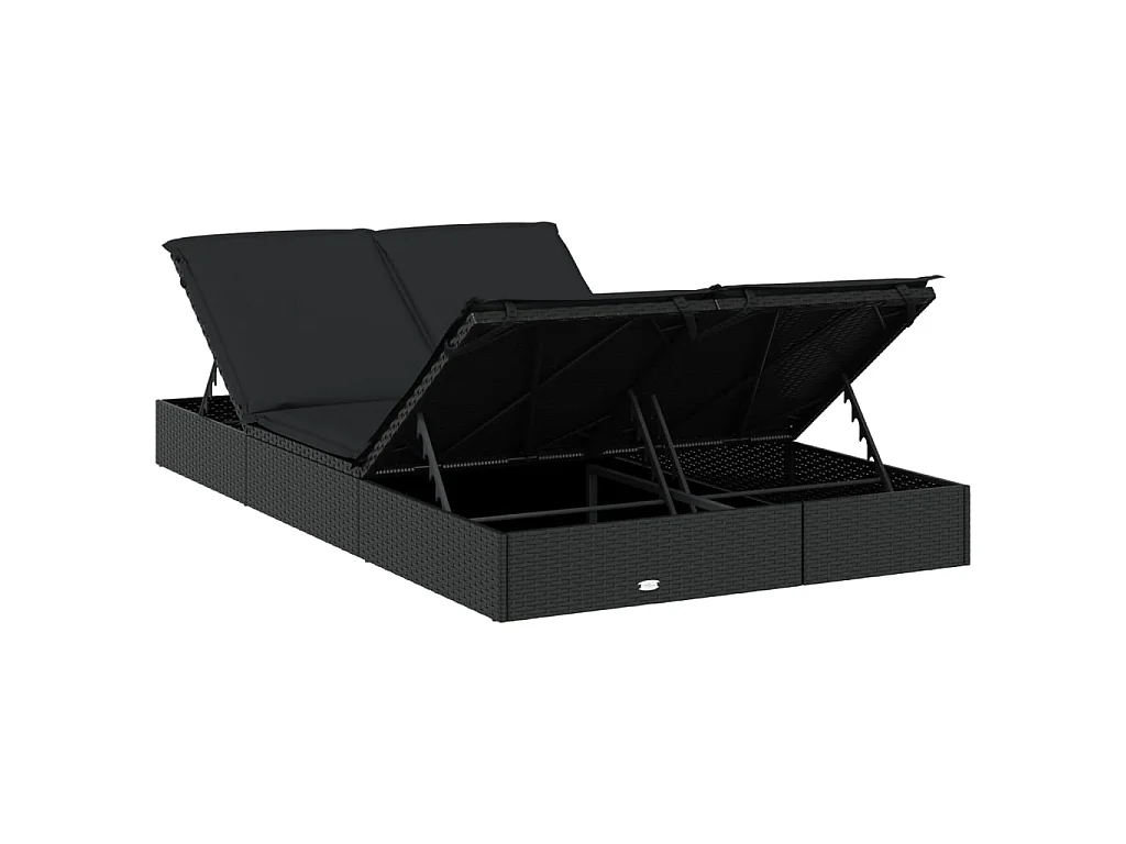 Sonnenliege für 2 Personen mit Auflage Schwarz Poly Rattan