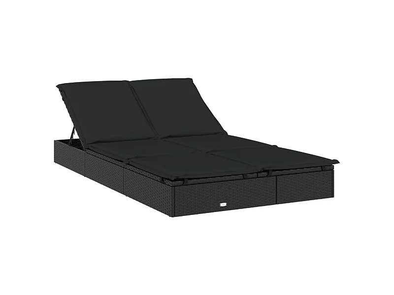 Ligbed met kussens 2-persoons poly rattan zwart