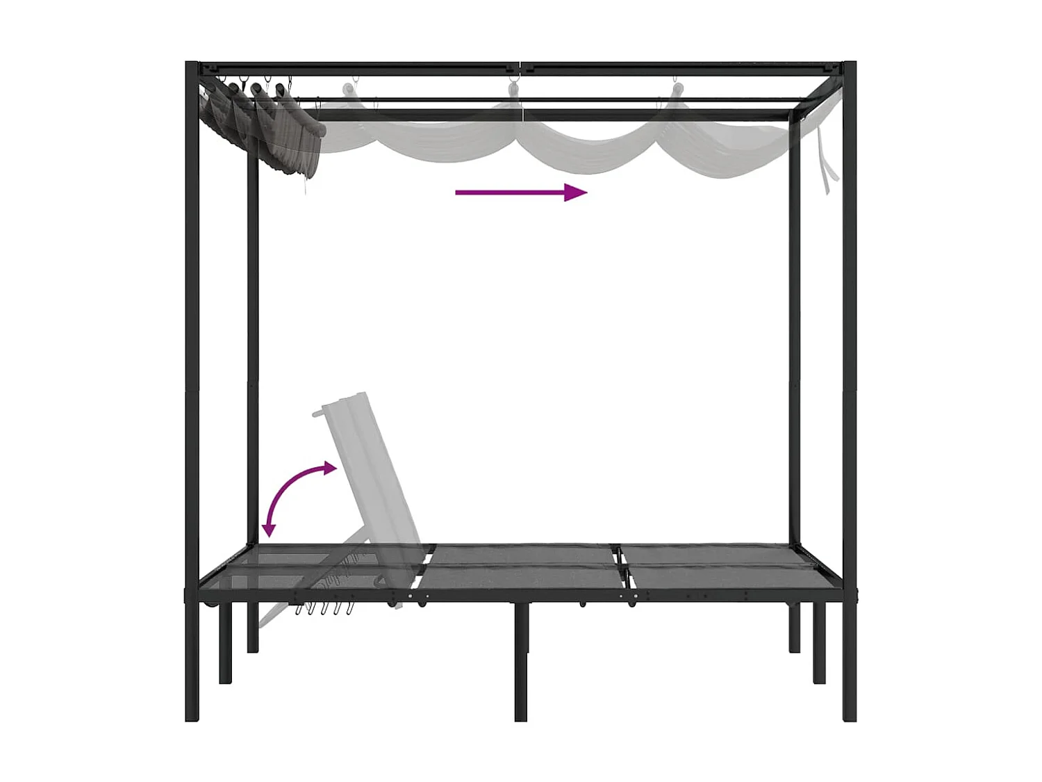 Chaise longue double avec rideaux latéraux et supérieurs
