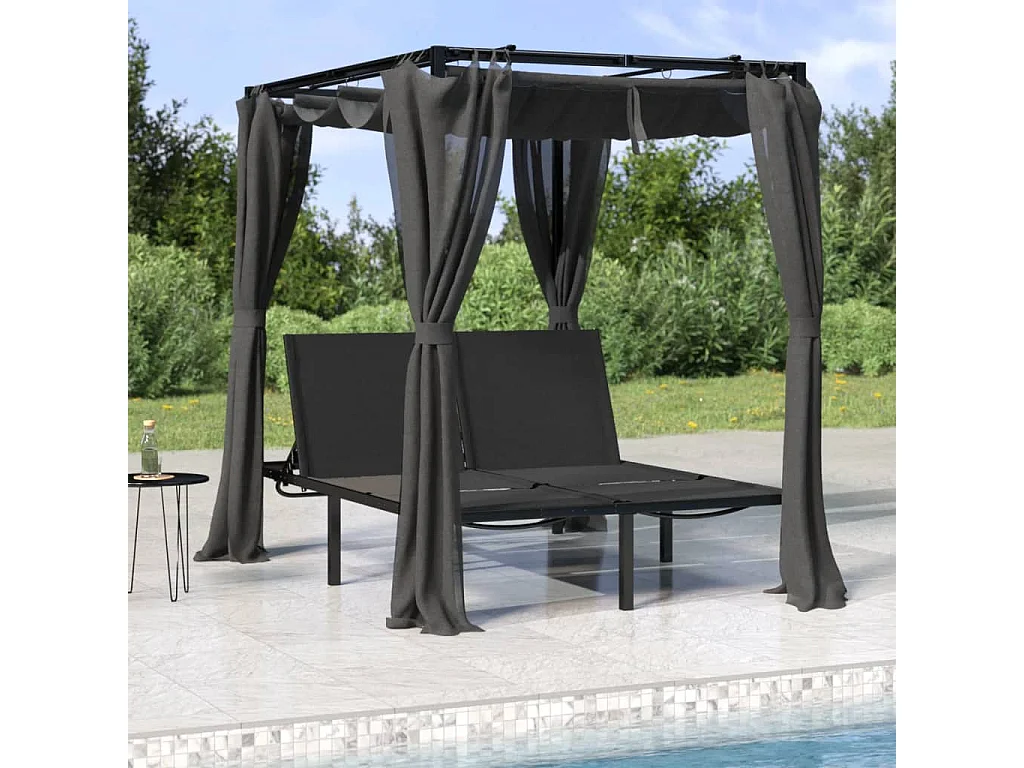 Chaise longue double avec rideaux latéraux et supérieurs