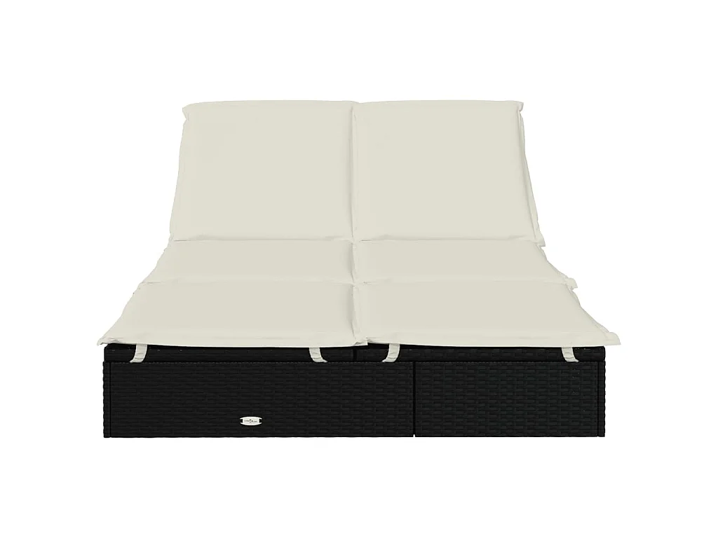 Sonnenliege für 2 Personen mit Auflage Schwarz Poly Rattan