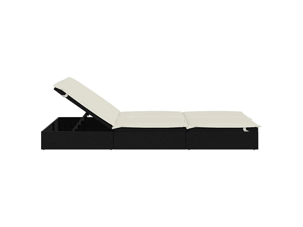 Sonnenliege für 2 Personen mit Auflage Schwarz Poly Rattan