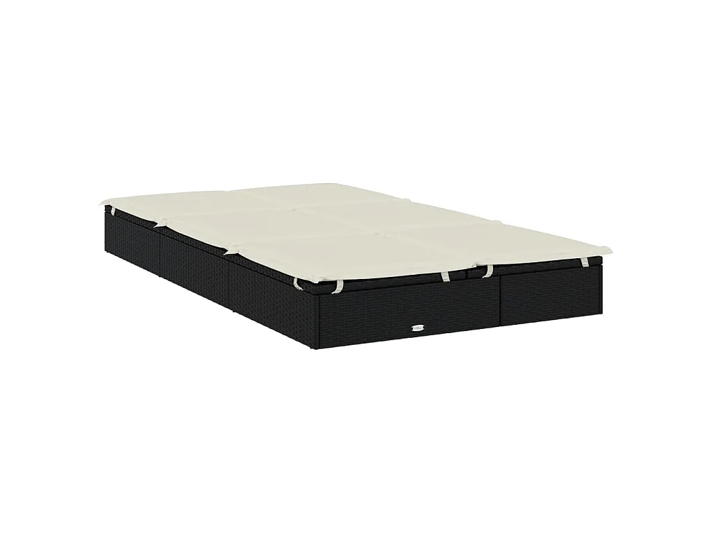 Sonnenliege für 2 Personen mit Auflage Schwarz Poly Rattan