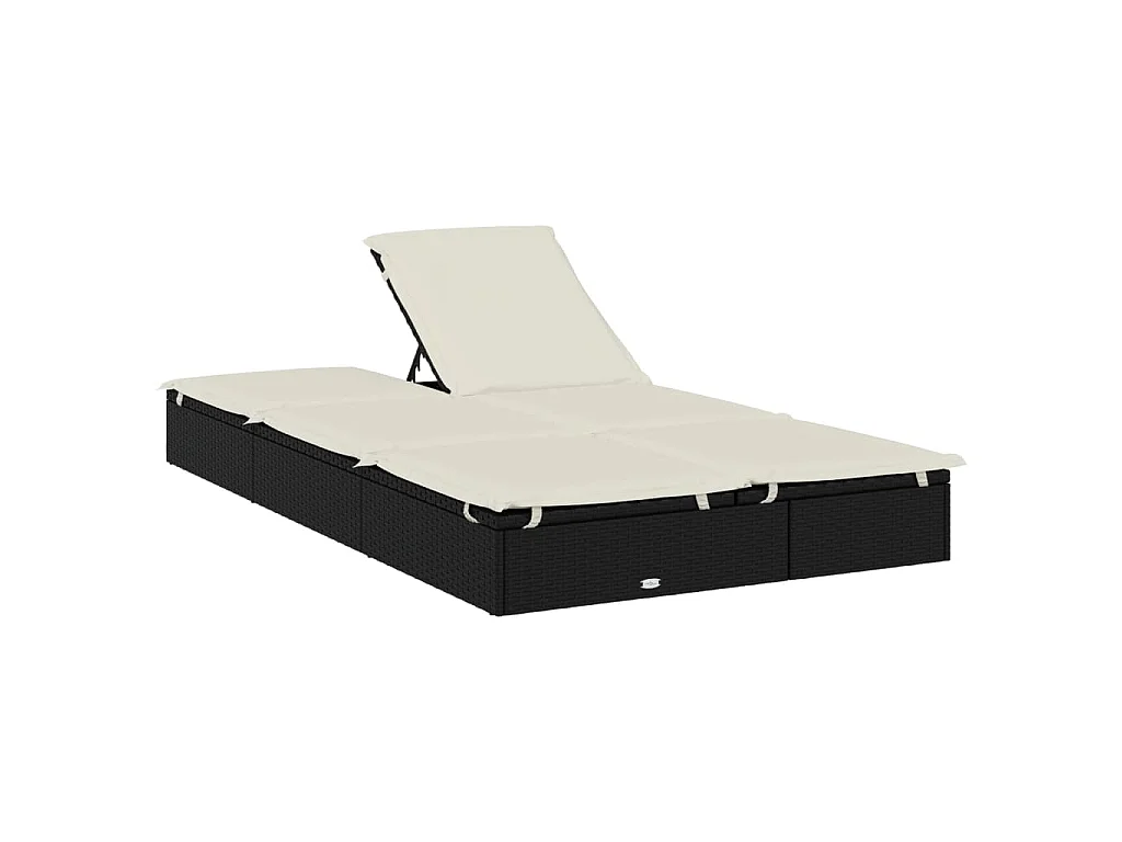 Sonnenliege für 2 Personen mit Auflage Schwarz Poly Rattan