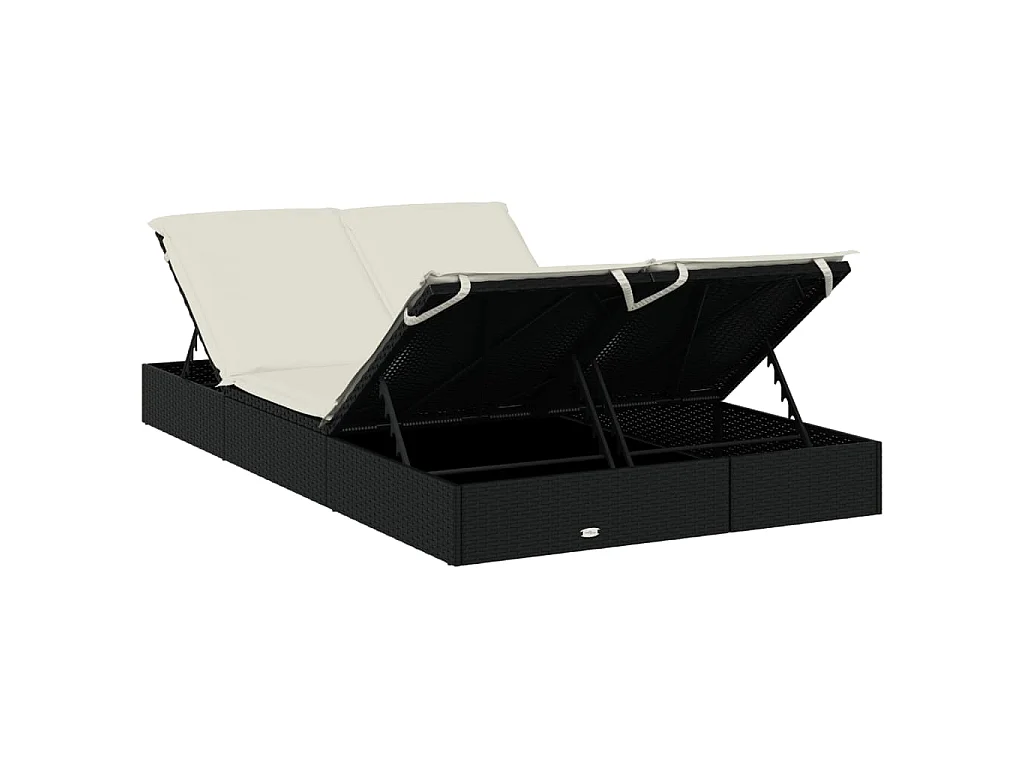 Sonnenliege für 2 Personen mit Auflage Schwarz Poly Rattan