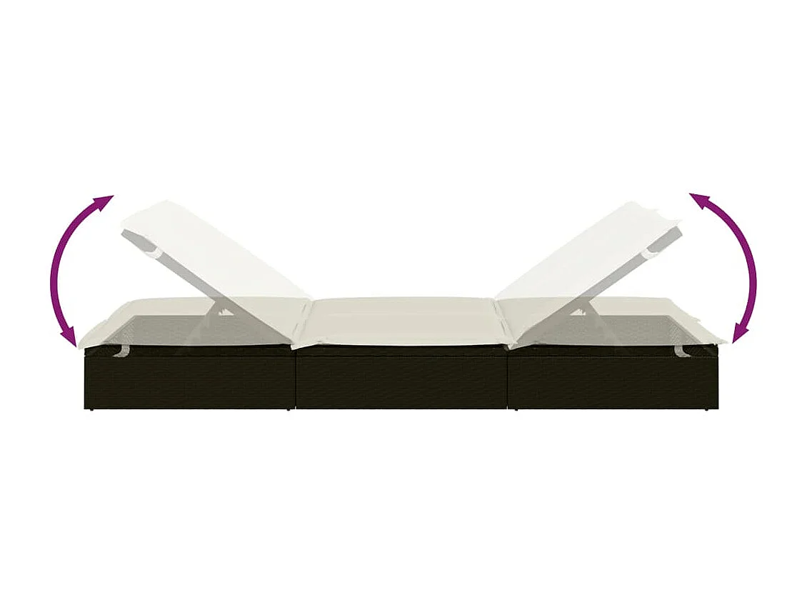 Sonnenliege für 2 Personen mit Auflage Schwarz Poly Rattan