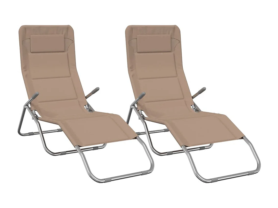 Chaises longues pliables lot de 2 taupe textilène et acier