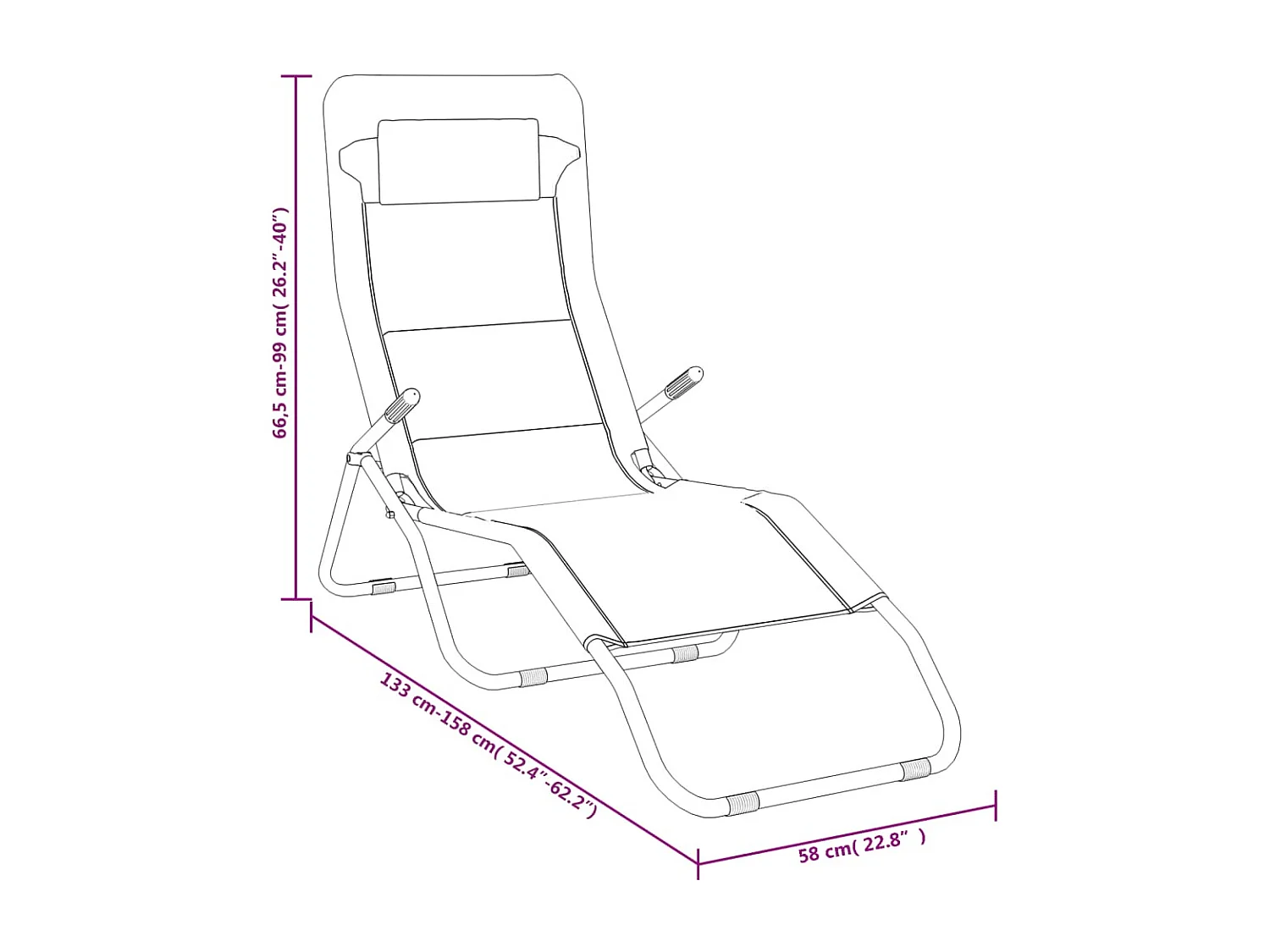 Chaises longues pliables lot de 2 taupe textilène et acier