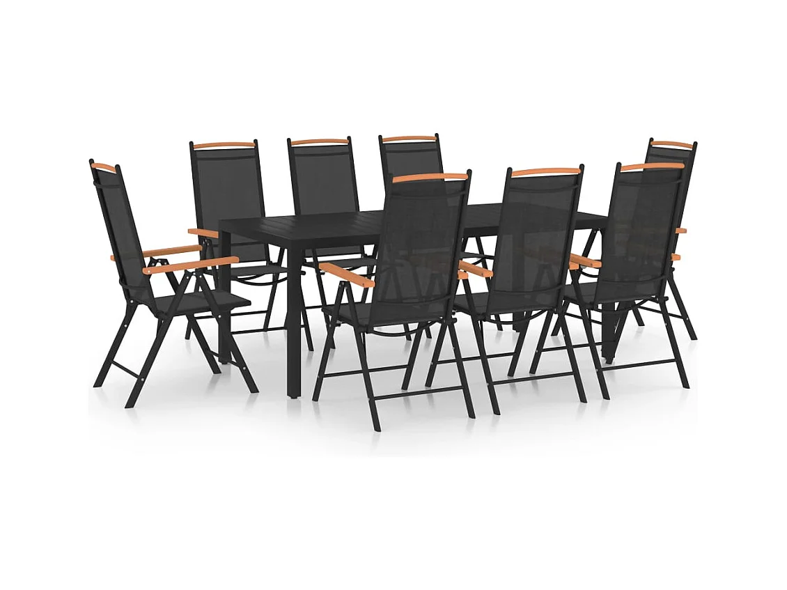 Ensemble à manger de jardin 9 pcs aluminium noir