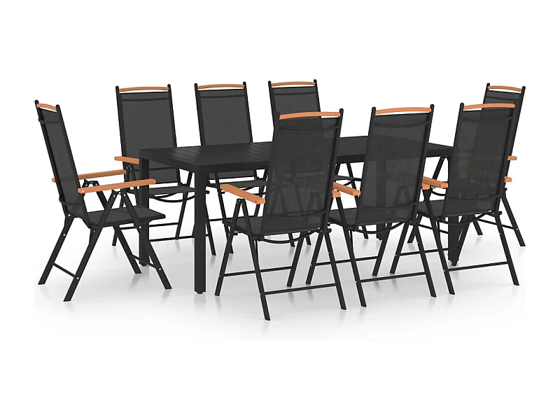 Ensemble à manger de jardin 9 pcs aluminium noir