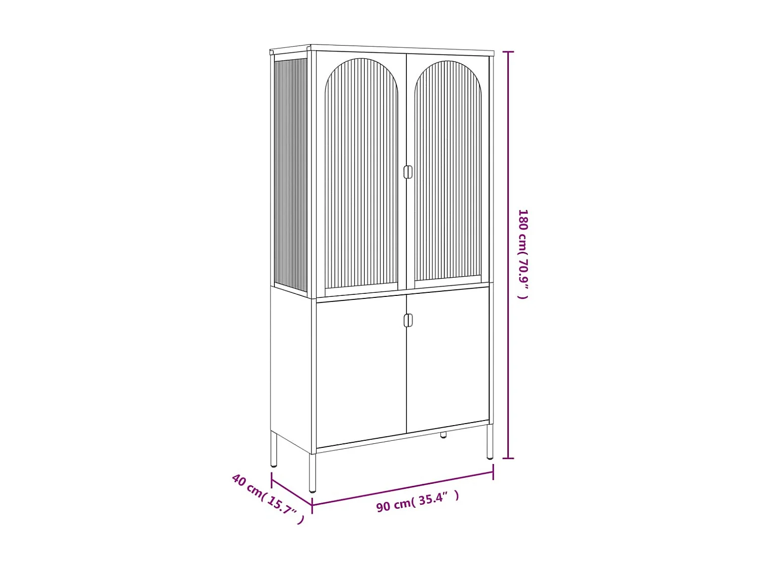 Buffet haut noir 90x40x180 cm verre et acier