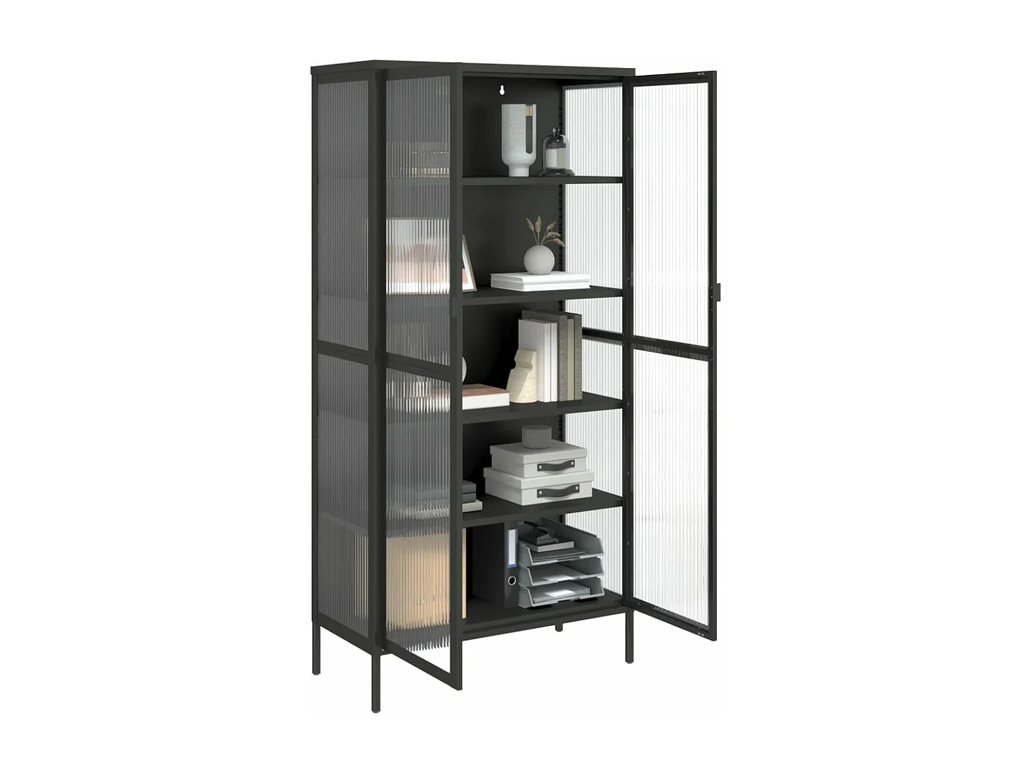 Credenza Nera 85x40x180 cm Vetro e Acciaio