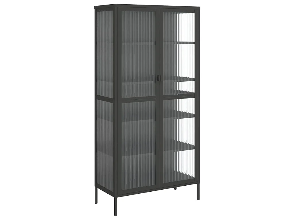 Buffet haut noir 85x40x180 cm verre et acier