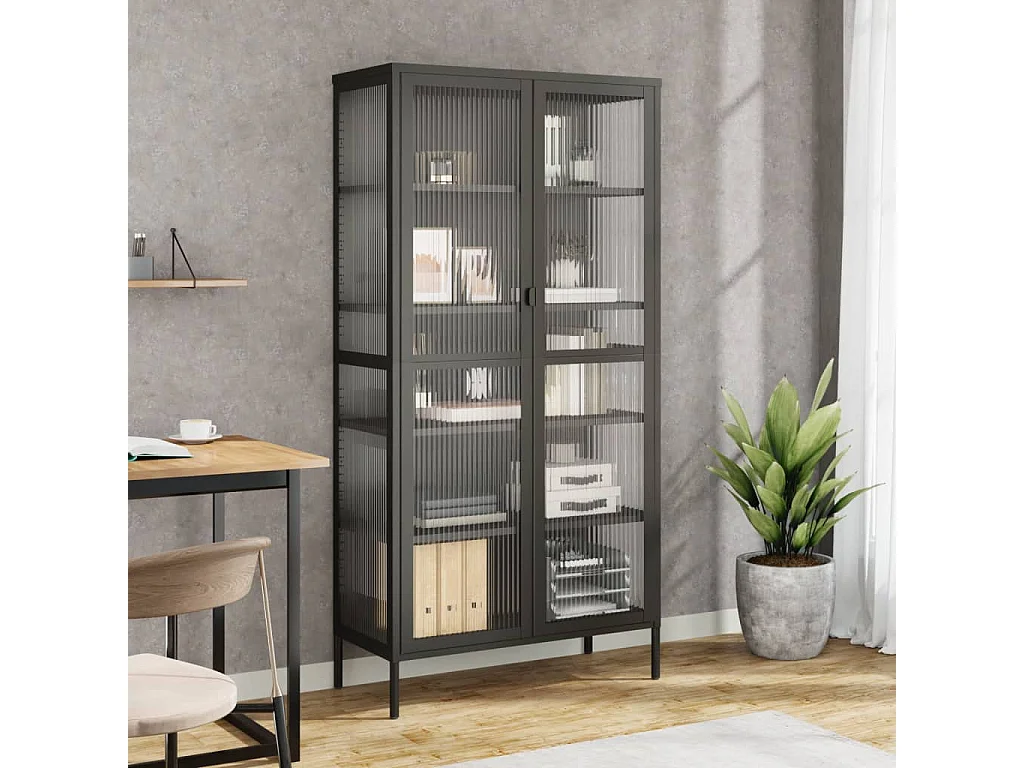 Buffet haut noir 85x40x180 cm verre et acier