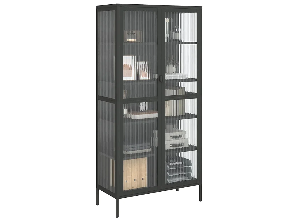 Buffet haut noir 85x40x180 cm verre et acier