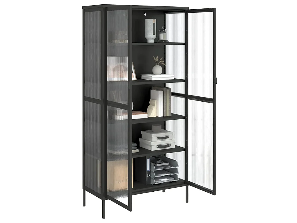 Buffet haut noir 85x40x180 cm verre et acier