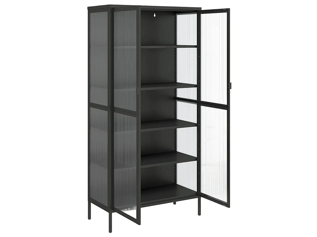 Buffet haut noir 85x40x180 cm verre et acier