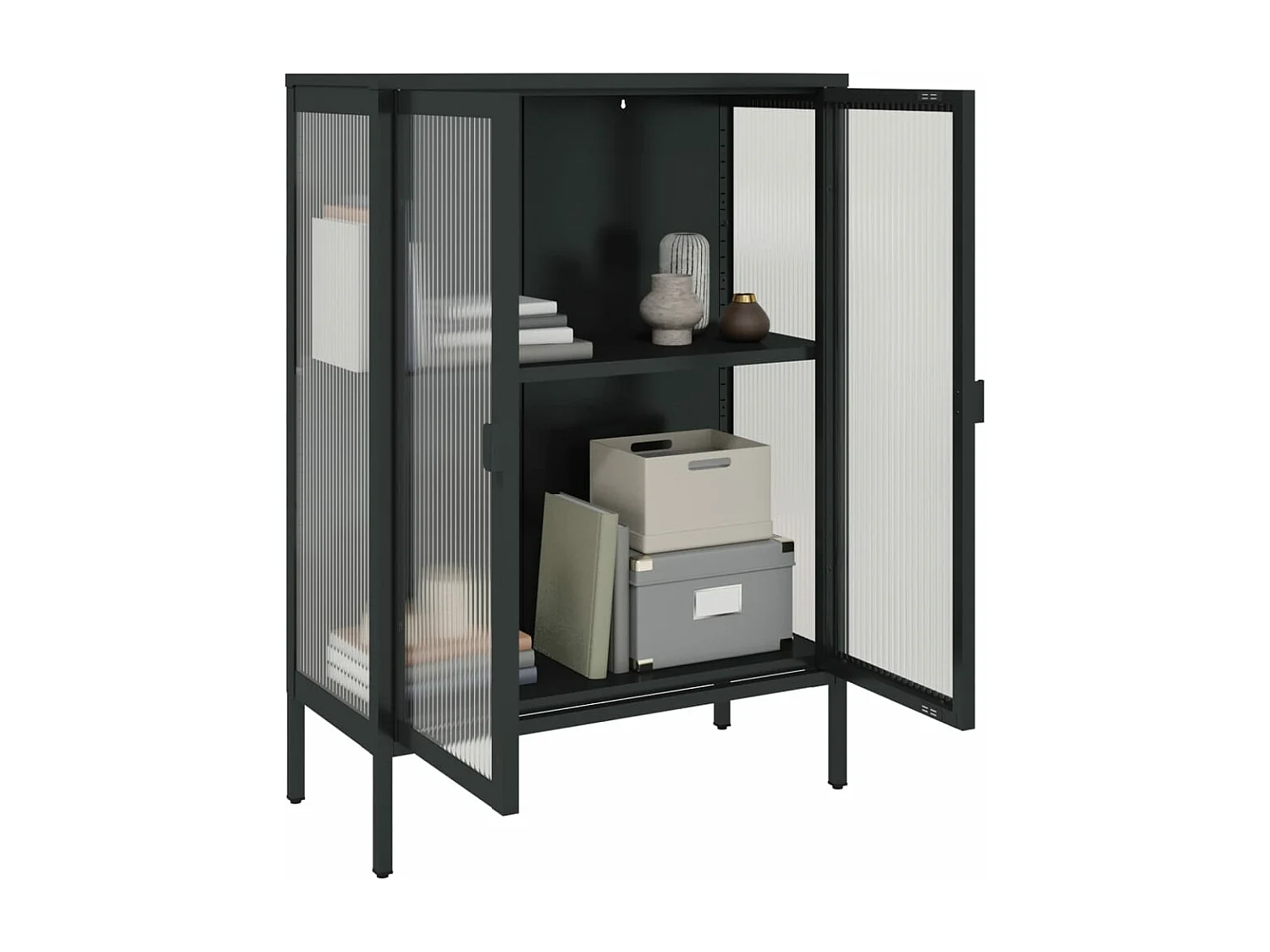 Sideboard Schwarz 75x35x105 cm Glas und Stahl