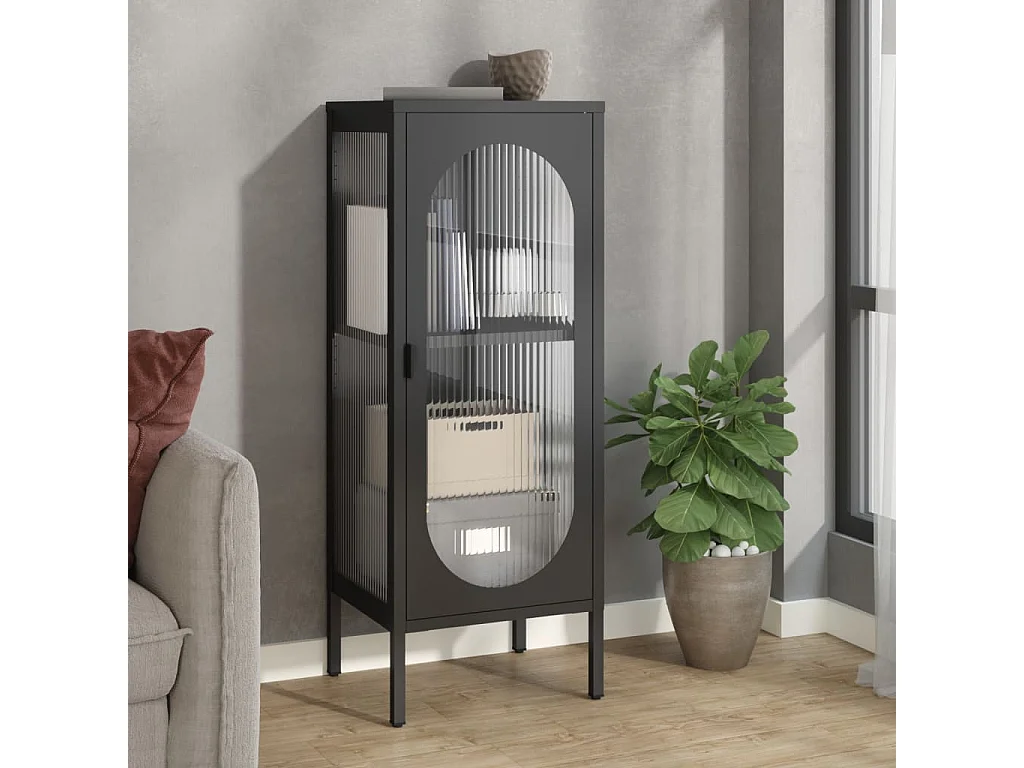 Credenza Nera 40x35x105 cm Vetro e Acciaio