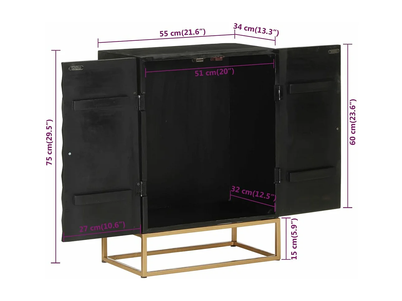 Dressoir 55x34x75 cm massief mangohout en ijzer zwart