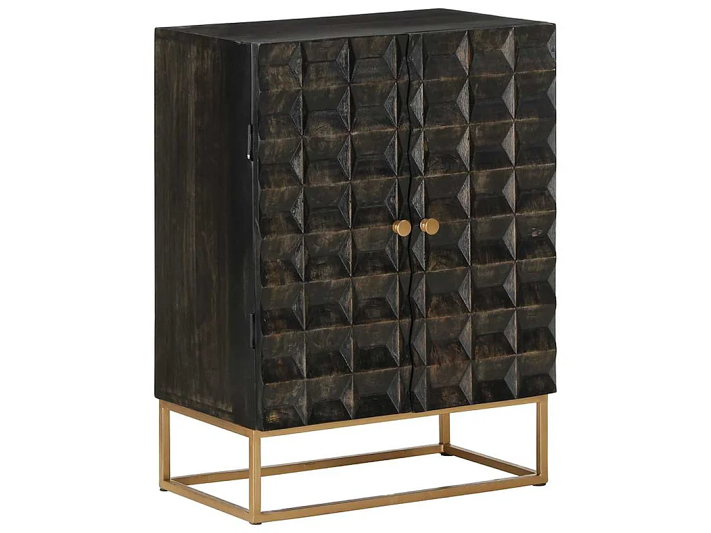Sideboard Schwarz 55x34x75 cm Massivholz Mango und Eisen