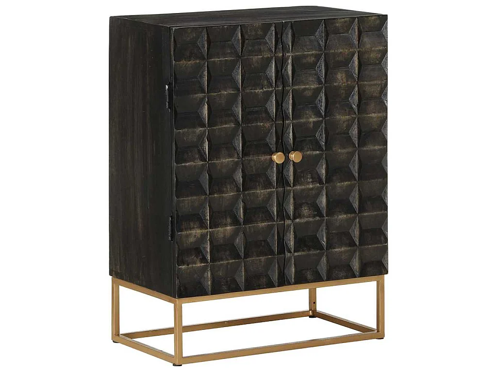 Sideboard Schwarz 55x34x75 cm Massivholz Mango und Eisen