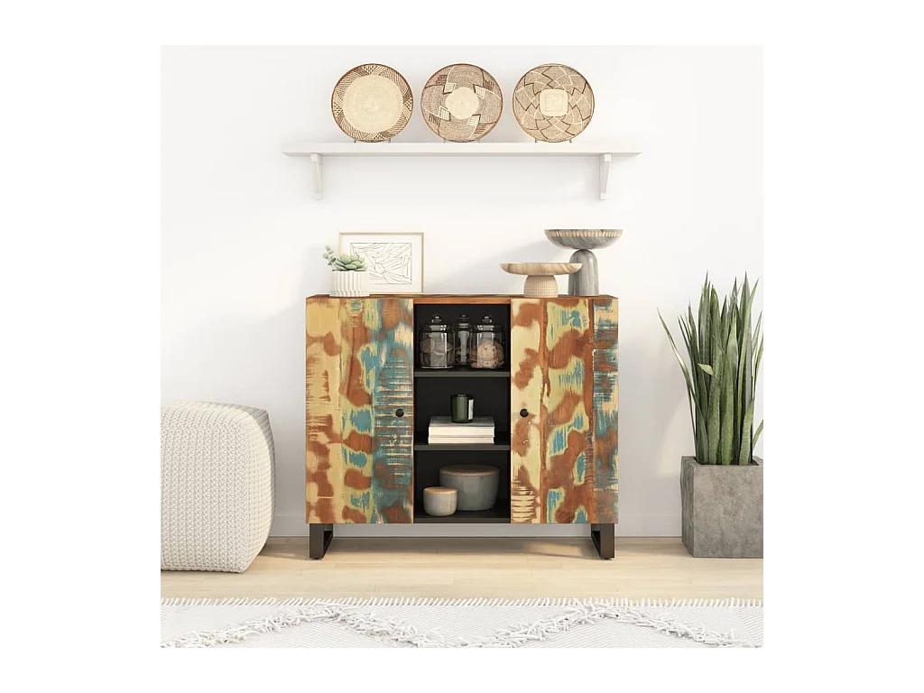 Aparador con 2 puertas de madera maciza reciclada 90x33x75 cm